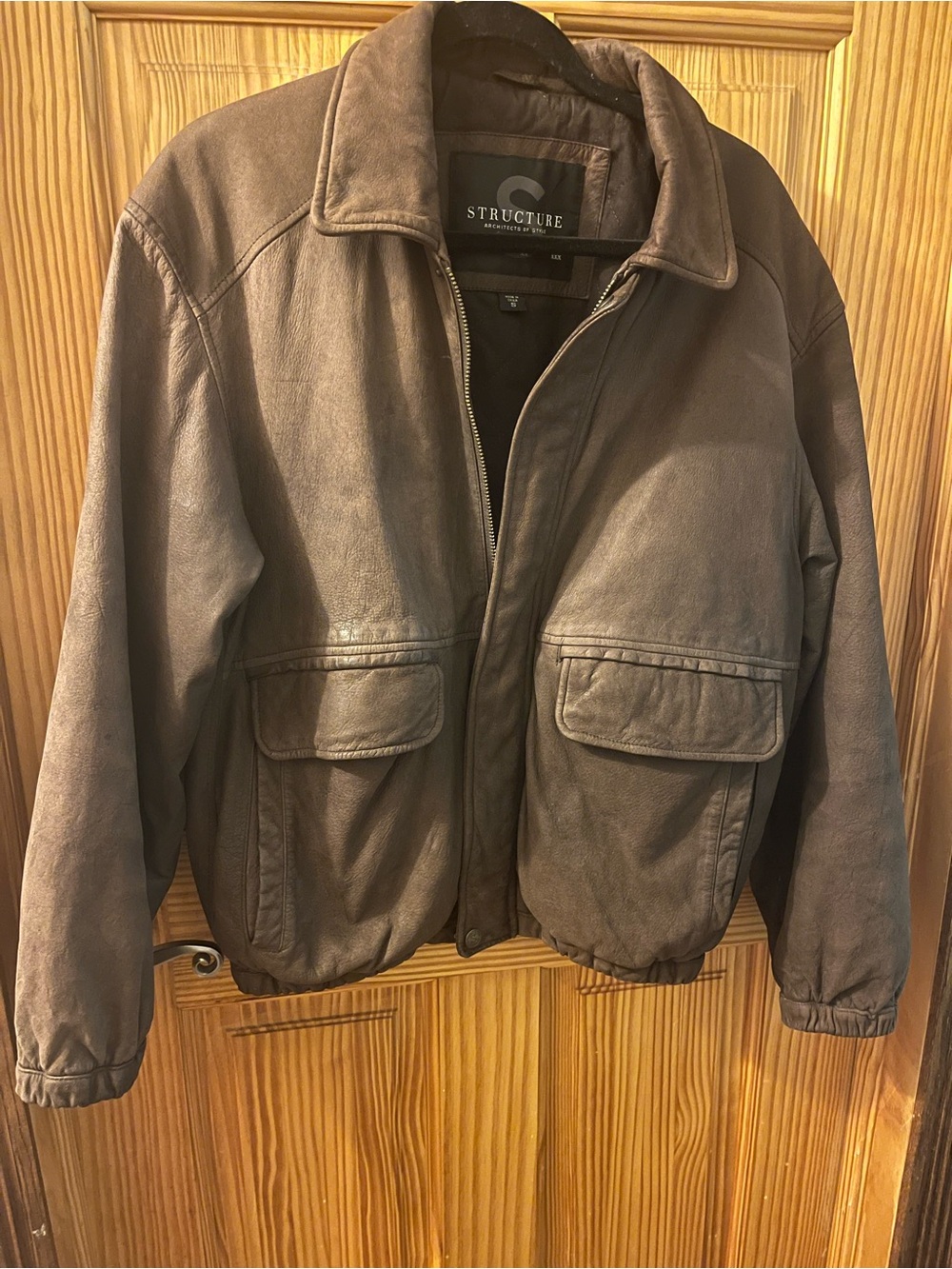 Structure Men's Dark Brown Leather Bomber Jacket